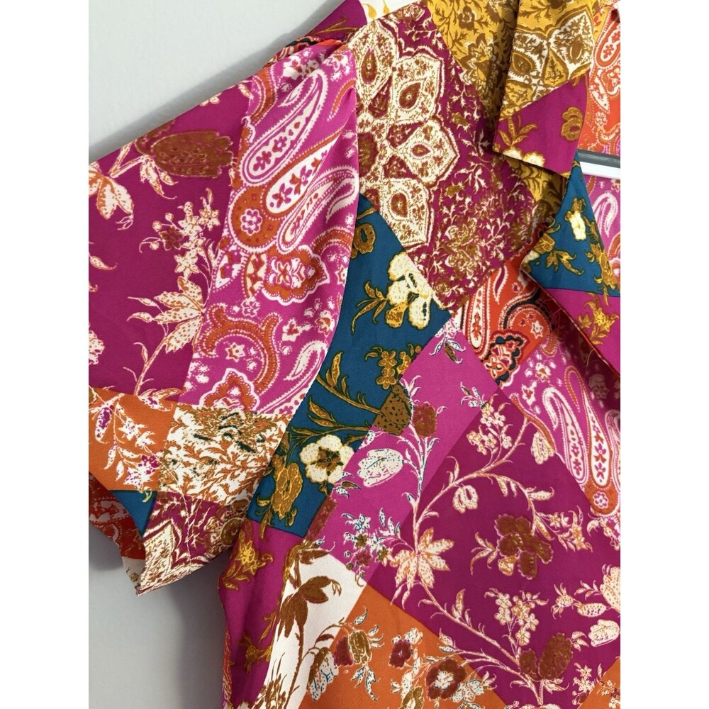 ROSE + OLIVE Patchwork Button Up Shirt Women’s Large Boho Floral Paisley Crop - Picture 5 of 9